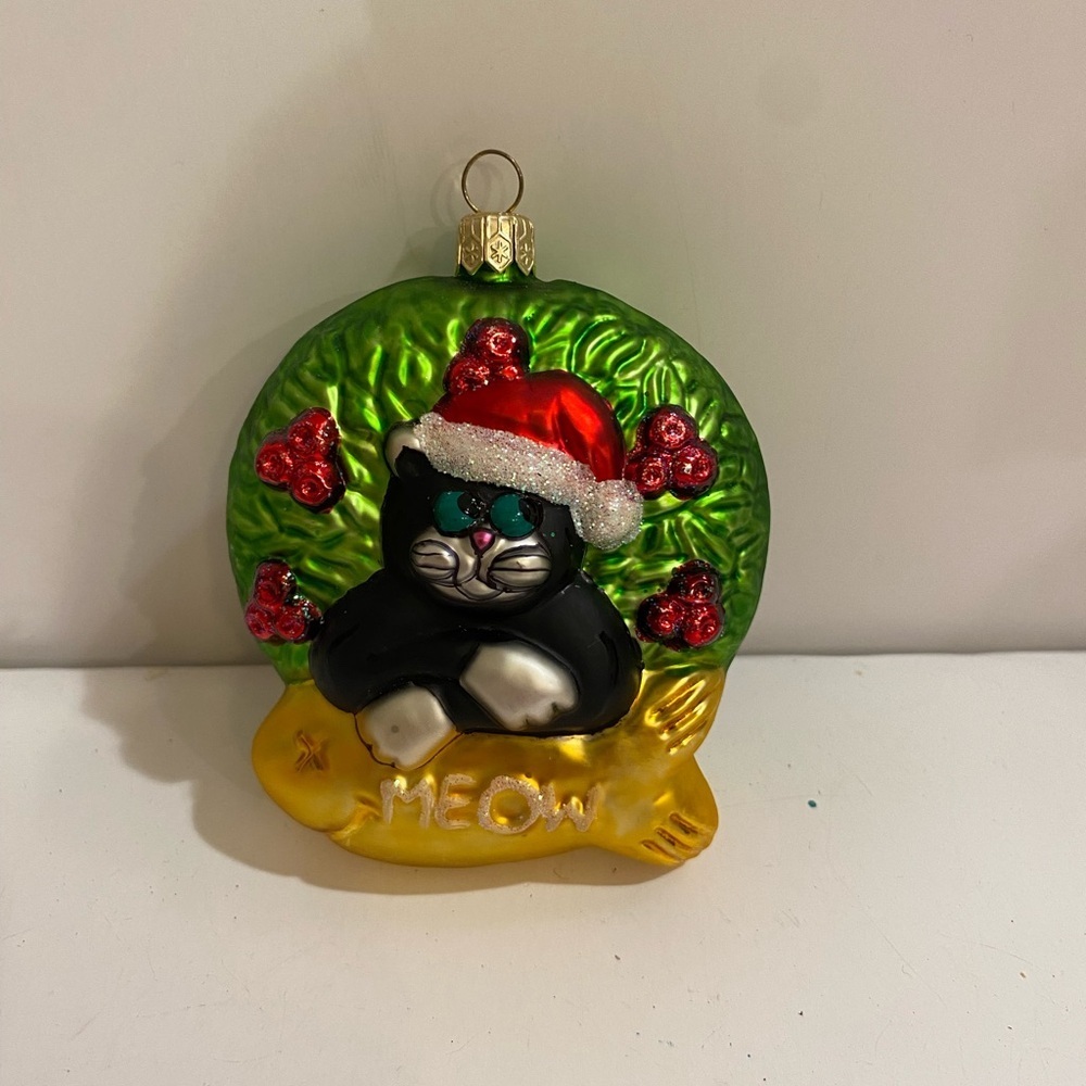 Cat Blown Glass Ornament Dated 2001 (DQ)